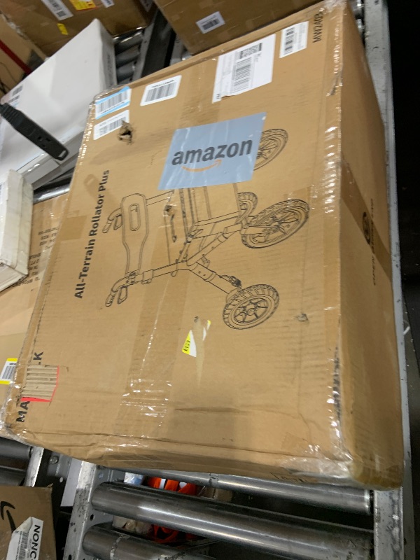 Photo 1 of MAXWALK Rollator Walker with Seat, Tall Walkers for Seniors, 12" Big Rubber Wheels All Terrain Rollator Walker with Backrest, Built-in Cable, Foldable and Dual Adjustable Height for 5.3-7ft, Orange