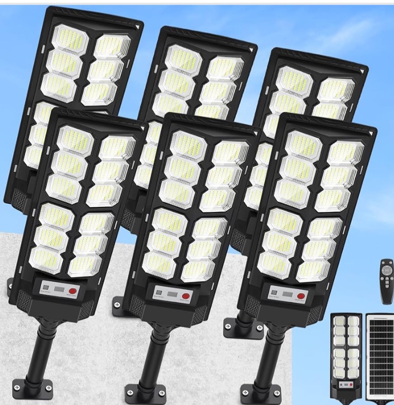 Photo 1 of Solar Lights Outdoor Waterproof, 6500K 13000LM LED Dusk to Dawn Solar Street Light, Solar-Powered Flood Lights with Motion Sensor and Remote Control, Solares Parking Lot Light for Yard Walkway, 6-Pack