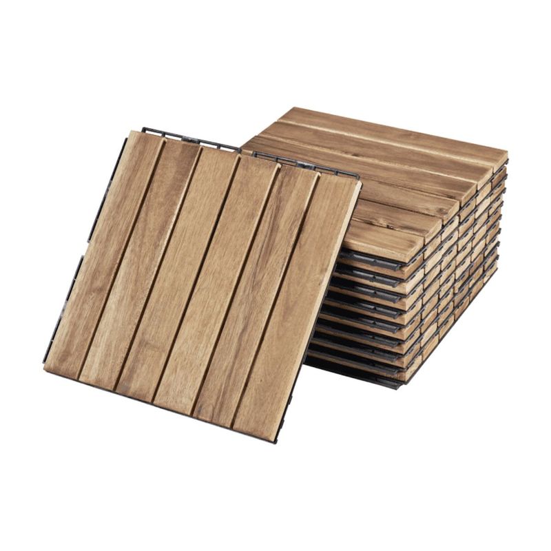 Photo 1 of GZXS Acacia Wood 12" Square Interlocking Deck Tiles (10 Pack) - Outdoor Waterproof Patio Flooring Tiles for Balcony, Garden, Poolside, DIY Quick Install Decking (Yellow)
