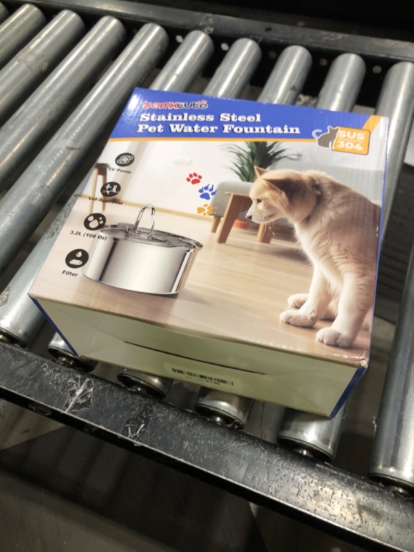 Photo 1 of Tomxcute Cat Water Fountain, 3.2L/108oz Automatic Stainless Steel Pet Fountain Dog Water Dispenser, Ultra-Quiet Pump and 3 Replacement Filters & for Cats, Dogs, Multiple Pets