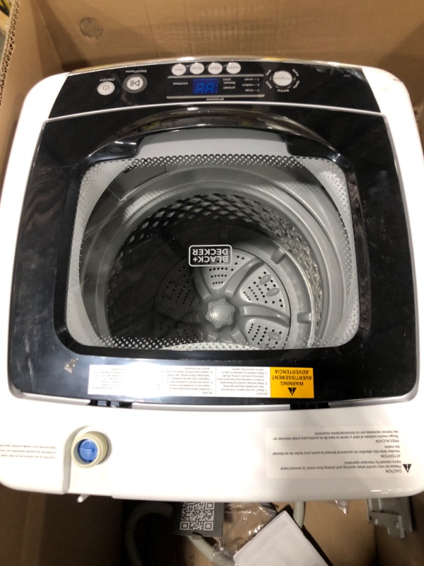 Photo 1 of BLACK+DECKER 0.9 Cu. Ft. Portable Washer, 6.6 lb. Capacity Washing Machine for Homes & Apartments, 5 Wash Cycles, Quick Connect Sink Adapter and Drain Hose Included, Transparent Lid, BPWM09W, White