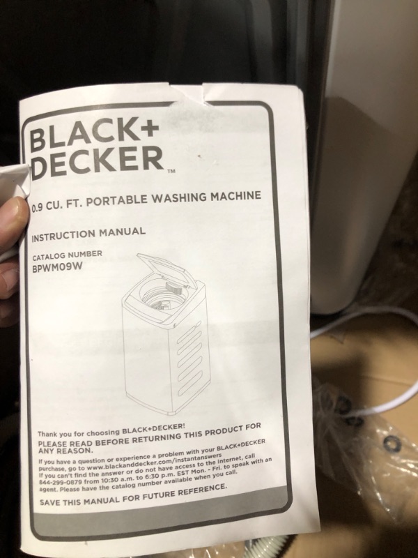 Photo 1 of BLACK+DECKER 0.9 Cu. Ft. Portable Washer, 6.6 lb. Capacity Washing Machine for Homes & Apartments, 5 Wash Cycles, Quick Connect Sink Adapter and Drain Hose Included, Transparent Lid, BPWM09W, White