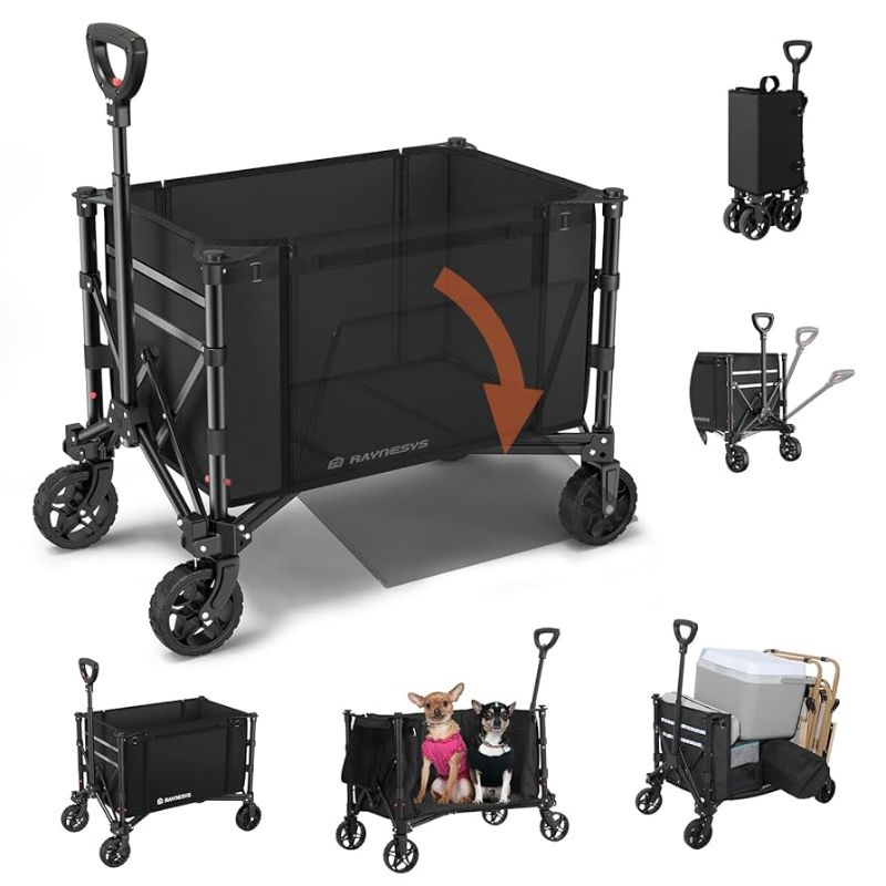 Photo 1 of Raynesys 3 in 1 Collapsible Wagon Converts to Bench, 220lbs Foldable Wagon Cart with Wheels, 120L Utility Shopping Cart for Groceries Beach Garden Camping Sport, Black
