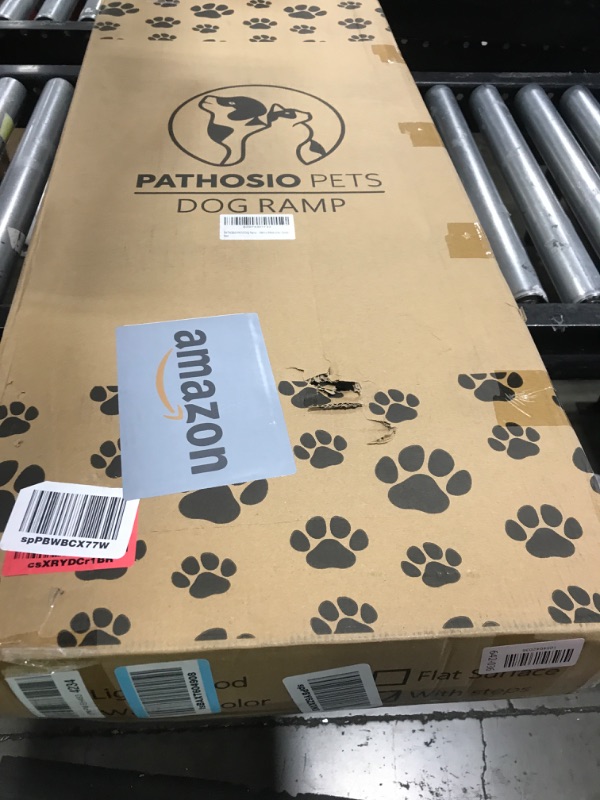 Photo 1 of Pathosio Pets Adjustable Dog Ramp for Bed - Foldable Wooden Ramp for Dogs to Get on Bed, Couch, or Car - Ideal for Small, Medium, and Large Breeds (Walnut Wood with Grey Carpet)