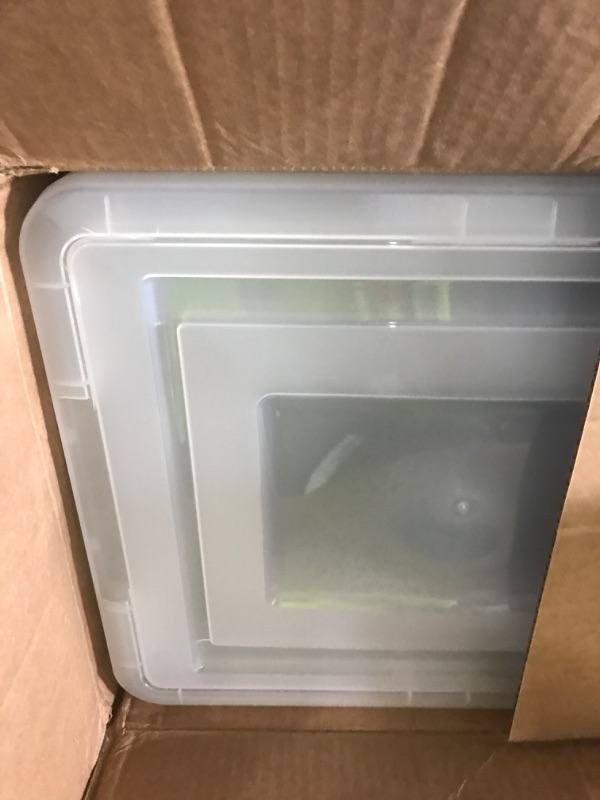 Photo 1 of IRIS USA File Box, Plastic File Organizer with Lids for Letter/Legal File, Portable Document Box For Moving, Storage Bin with Durable and Secure Lid, Stackable Nestable BPA-Free, Clear 35 Qt. 4 Pack