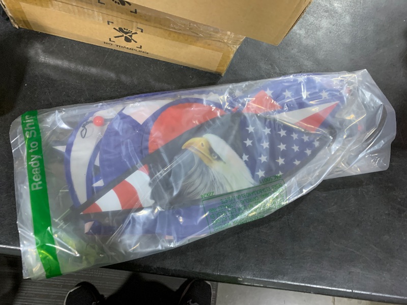 Photo 1 of 2 Pack 43-Inch Patriotic American Flag & Eagle Hot Air Balloon Wind Spinner Twister, Outdoor Hanging Windmill Decor for Garden Lawn Yard, Fourth of July, Memorial Day, and Veterans Day Decorations