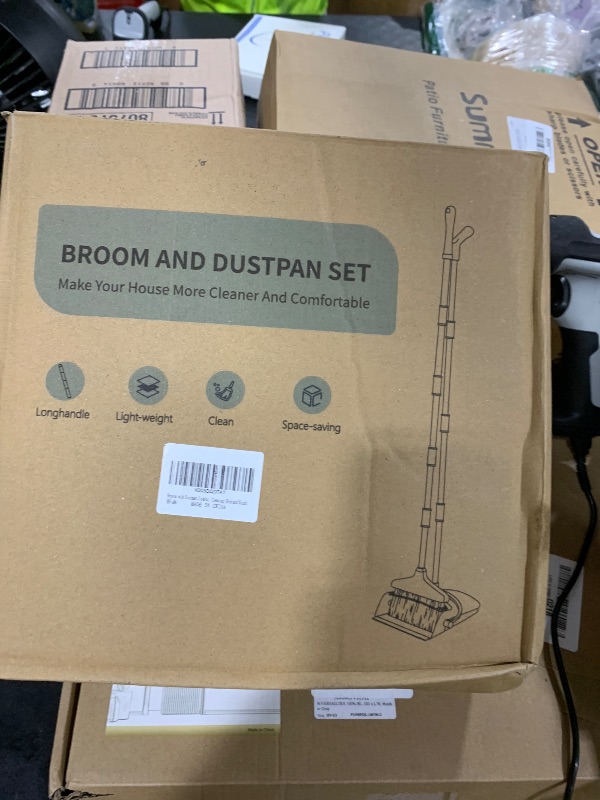 Photo 1 of Broom with Dustpan Combo Set 54" Long Handle Adjustable Length Stainless Steel Broomstick Standing Dust Pan and Broom Set for Office Home Kitchen Lobby Floor Cleaning (Red and Black)