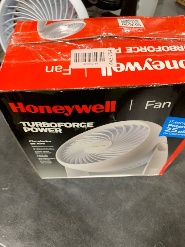 Photo 1 of Honeywell TurboForce Air Circulator, Small Tabletop Fan, Quiet Personal Fan for Home or Office, 3 Speeds, 90 Degree Pivoting Head, White, HT-904