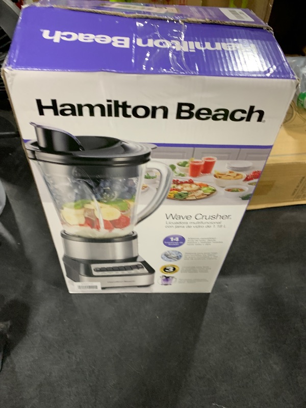 Photo 1 of Hamilton Beach Wave Crusher Blender For Smoothies With 40 Oz Glass Jar and 14 Functions, Ice Sabre Blades & 700 Watts for Consistently Smooth Results, Black + Stainless Steel (54221)