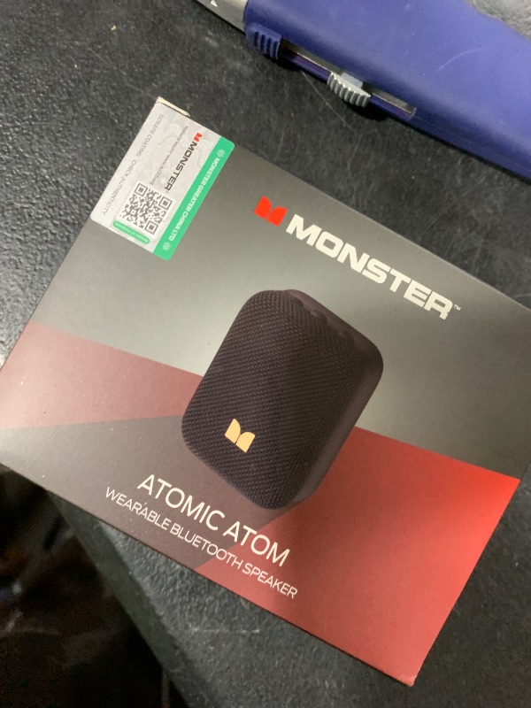 Photo 1 of Monster Atomic Atom Wearable Bluetooth Speaker with Mics for Hands-Free Calls, IPX5 Waterproof, Compact and Portable Speaker for Workout, Cycling, Black