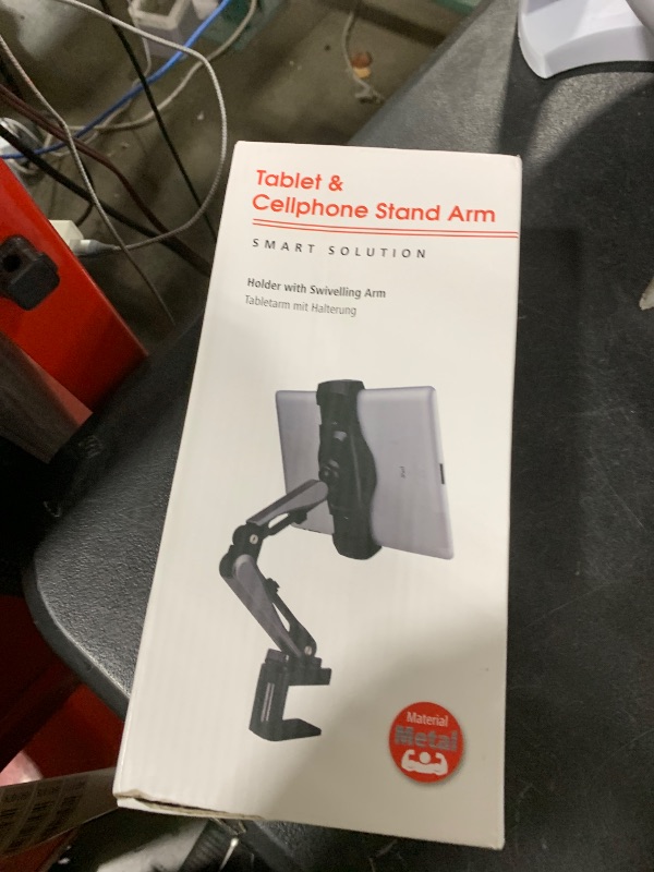 Photo 1 of ergounion iPad Stand for Desk/Headboard, Tablet Mount with Cable Management, Tablet Holder for Recording/Filming, Black