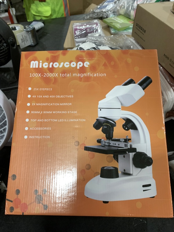 Photo 1 of Compound Binocular Microscope for Kids & Students, 40X-2000X Magnification, Microscope Kit with Slides & Specimens, Lab Equipment for School Biology Class & Home Science Experiments