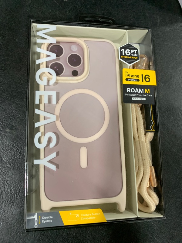 Photo 1 of MAGEASY Case for iPhone 16 Pro Max 6.9" - Case with Crossbody Strap, 16ft Drop Protection, Compatible with MagSafe | Roam M (Rosé)