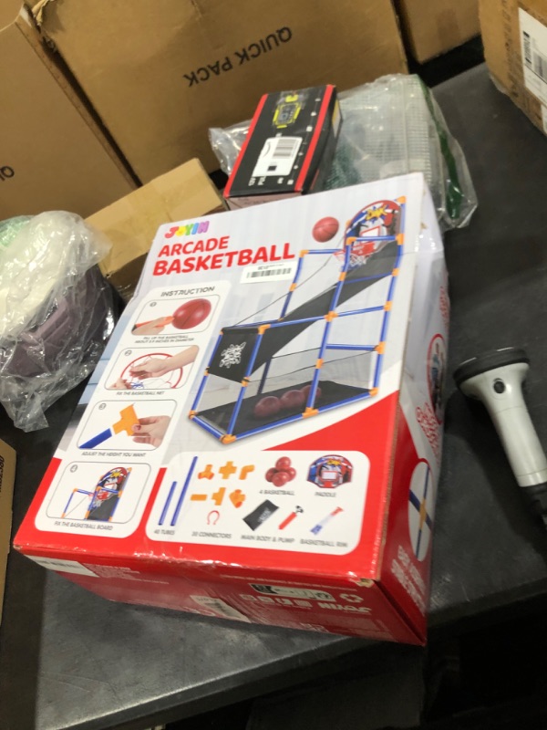 Photo 1 of JOYIN Arcade Basketball Game Set with 4 Balls and Hoop for Kids 3 to 12 Years Old Indoor Outdoor Sport Play - Easy Set Up - Air Pump Included - Ideal for Competition