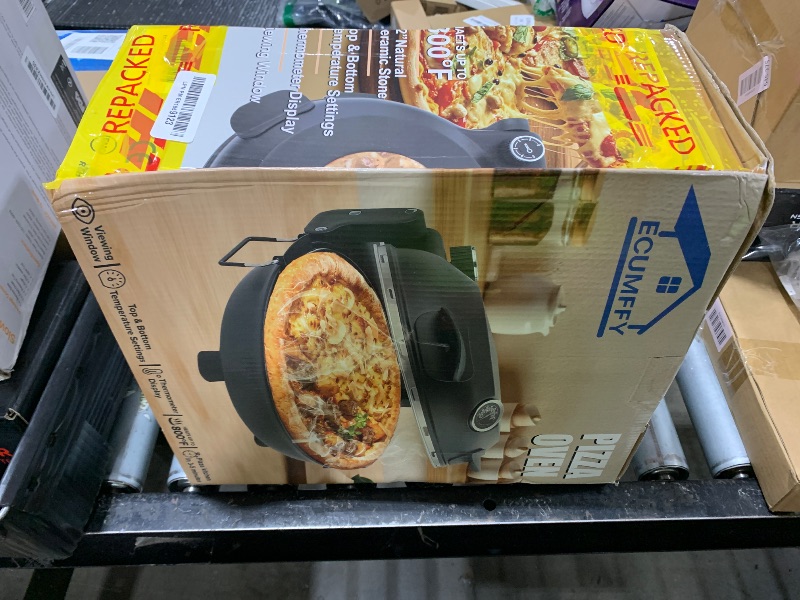 Photo 1 of ECUMFFY Pizza Oven Indoor, 12 Inch Retro Pizza Maker, Rapid Heating 800?F, 1200W Glazed Ceramic Stone Electric Pizza Cooker, Two-button Precise Temperature Control, Viewing Window for Precise Cooking