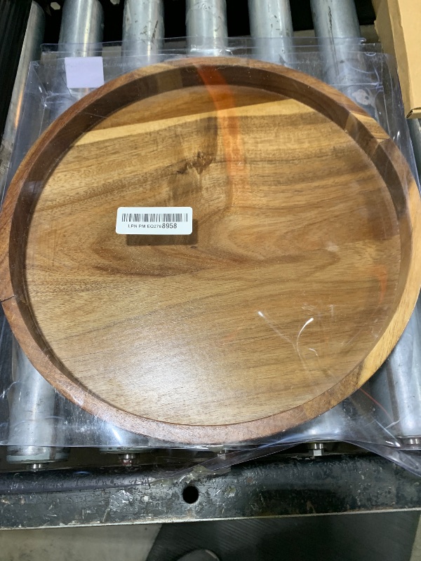 Photo 1 of Acacia Wood Round Serving Tray, 13.8" Charcuterie Board with Rim, Decorative Centerpiece for Ottoman, Coffee Table, Couch, Kitchen Island, Round Serving Platter, 1 Pack