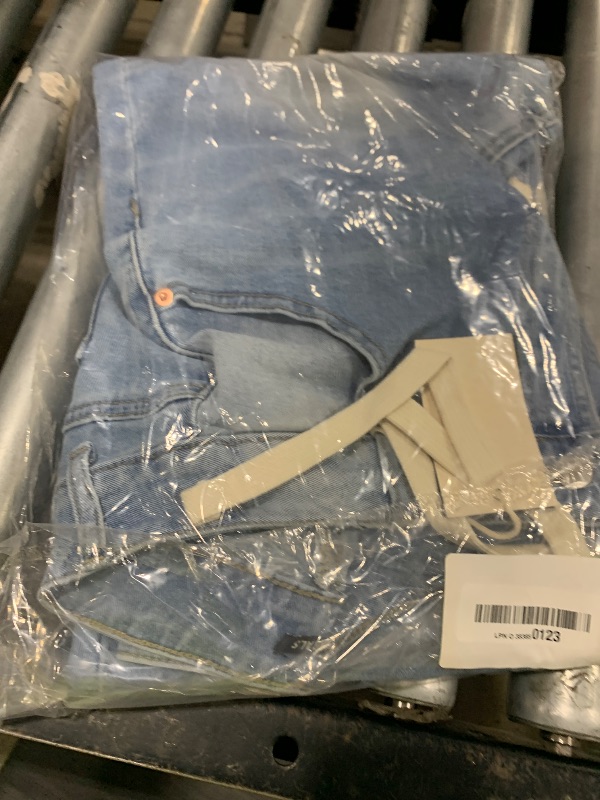 Photo 1 of Flamingals Wide Leg Low Rise Casual Drawstring Cut Out Denim Jeans with Pockets Light Blue L