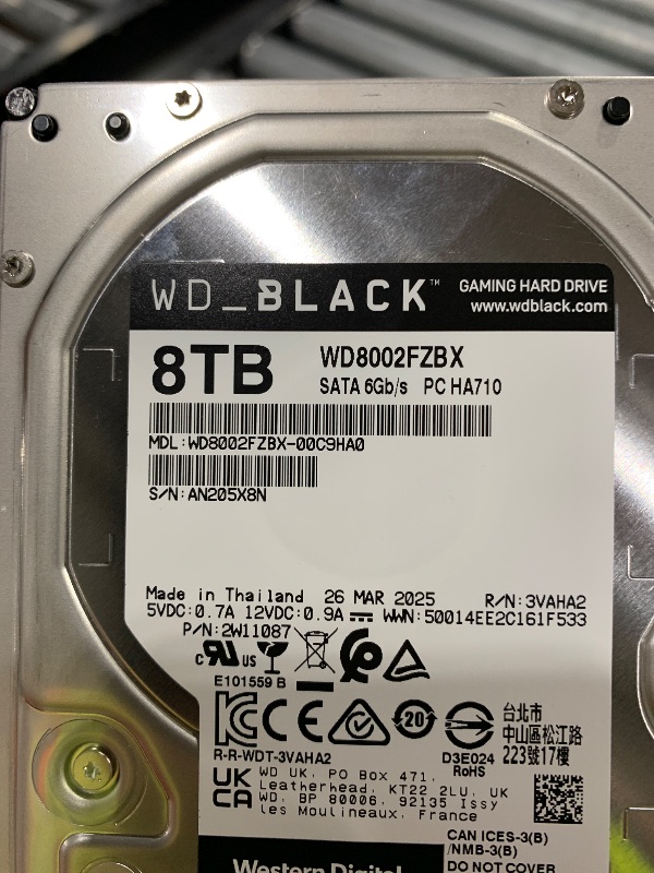 Photo 1 of Western Digital 8TB WD_Black Performance Internal Hard Drive HDD - 7200 RPM, SATA 6 Gb/s, 256 MB Cache, 3.5" - WD8002FZBX