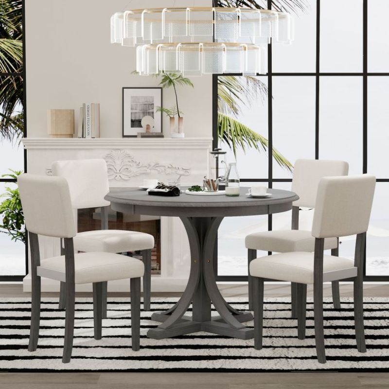 Photo 1 of Retro Round Dining Table Set (Dark Gray)