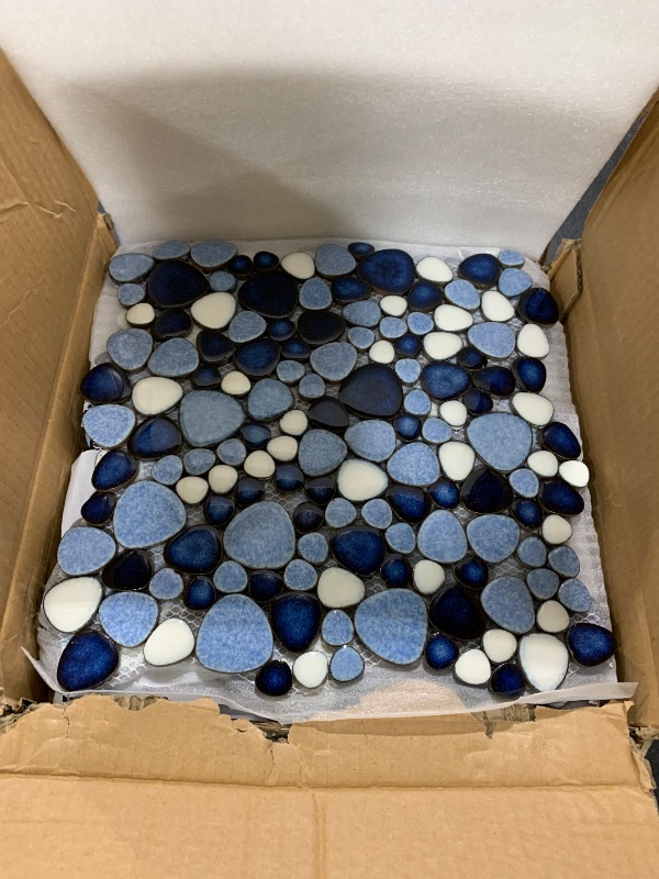 Photo 1 of Parrotile Blue Shower Floor Pebbles Tile Bathroom Mosaic Backsplash Wall Tiles (5 Sheets)
