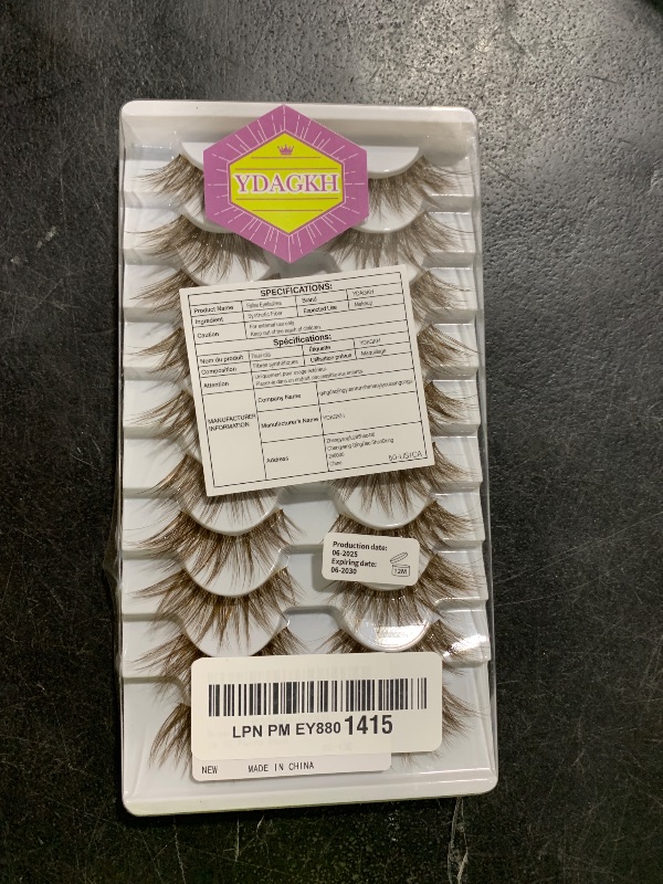 Photo 1 of Brown Lashes Natural Look False Eyelashes Wispy Cat Eye Lashes C-Curly Dark Brown Fake Lashes 16mm Slightly Faux Mink Eyelashes Strip 10 Pairs Pack