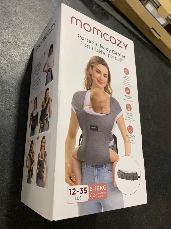 Photo 1 of Momcozy Portable Baby Carrier – Compact & Lightweight, Adjustable for Travel, Fold & Go Convenient Storage Hip Pouch, Wide Shoulder Straps, Soft Skin-Friendly Fabric, for Babies 12–35 lbs (Grey)