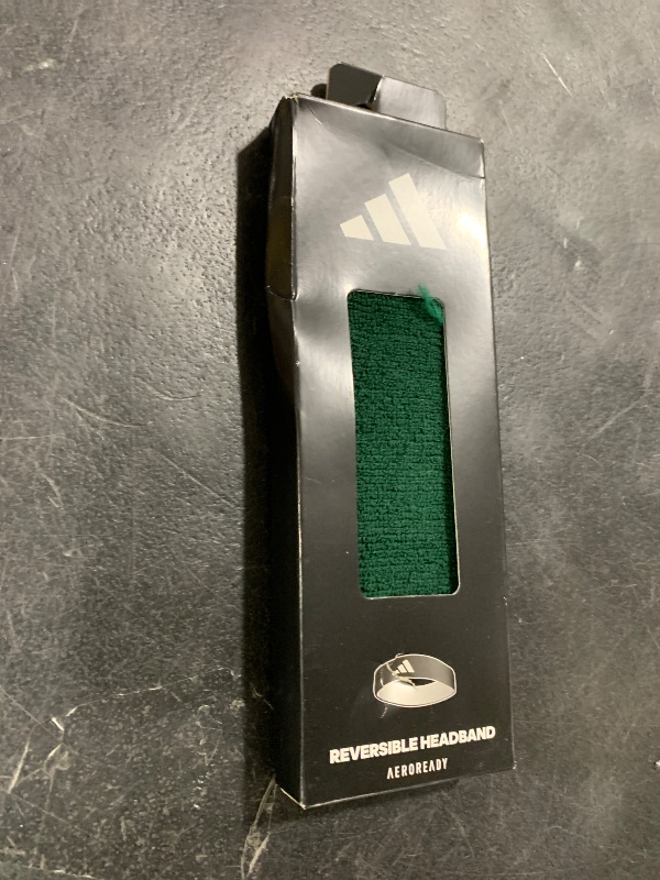 Photo 1 of adidas Interval Reversible Elastic Sweat Headband for Men and Women, Team Dark Green/White, One Size