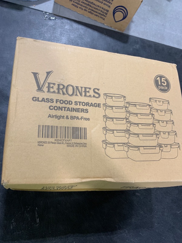 Photo 1 of VERONES 30 Pieces Glass Meal Prep Containers Set, Stackable Glass Food Storage Containers with Lids-Airtight Glass Lunch Containers?for Microwave, Oven, Freezer & Dishwasher,Grey