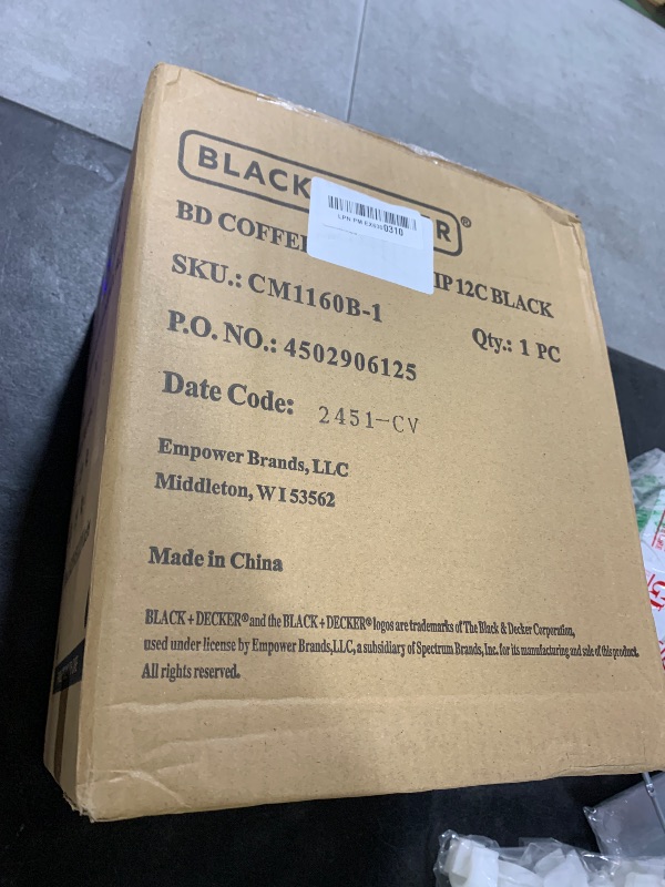 Photo 1 of BLACK+DECKER 12-Cup Digital Coffee Maker, Programmable, Washable Basket Filter, Sneak-A-Cup, Auto Brew, Water Window, Keep Hot Plate, Black