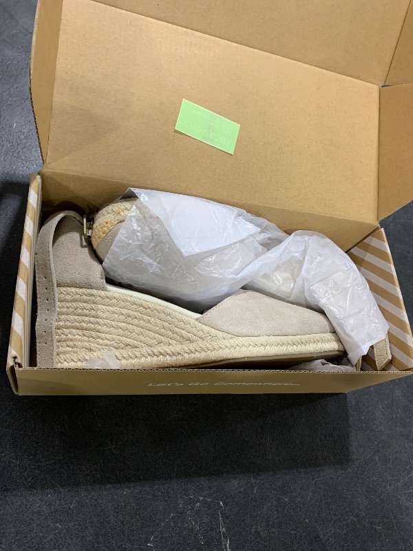 Photo 1 of TONIVIS Womens Wedge Sandals Ankle Strap, Cap Toe?Classic Espadrille Heel Shoes,beige,7.5
