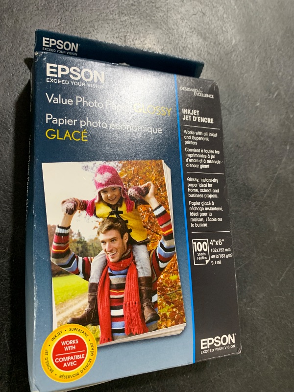 Photo 1 of Epson Value Photo Paper Glossy, 4"x6", 100 Sheets (S400034)