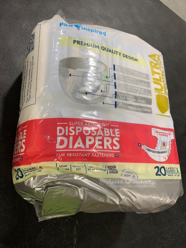 Photo 1 of Paw Inspired 20ct Disposable Dog Diapers | Female Dog Diapers Ultra Protection | Diapers for Dogs in Heat, Excitable Urination, or Incontinence (Large)