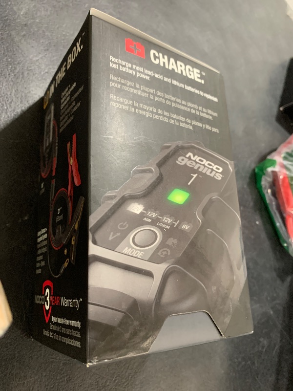Photo 1 of NOCO GENIUS1: 1A 6V/12V Smart Battery Charger – Automatic Maintainer, Trickle Charger & Desulfator with Overcharge Protection & Temperature Compensation – For Lead-Acid & Lithium Batteries