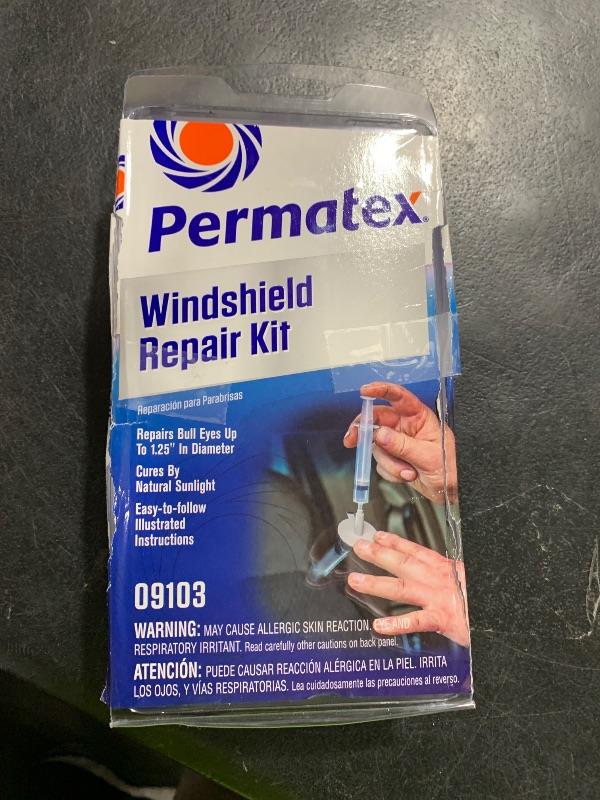 Photo 1 of Permatex 09103 Automotive Windshield Repair Kit For Chipped And Cracked Windshields. Permanent Air-Tight Repairs, With Repair Syringe & Plunger, 9-piece Kit