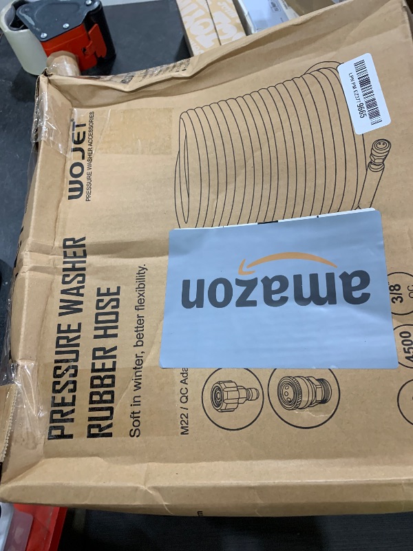 Photo 1 of WOJET Pressure Washer Hose 50ft 3/8",4500PSI Wear Resistant Replacement Hose for Gas&Electric Power Washer,Steel Braided Rubber Hose with 3/8" Quick Connect Swivel&M22 Hose Adapter for Cold&Hot Water