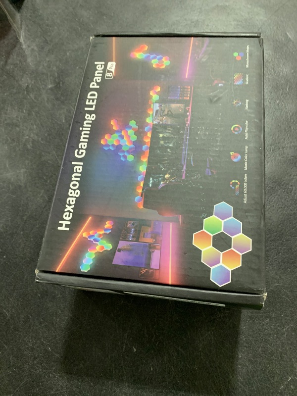 Photo 1 of Hexagon LED Light Panels 8 Pack – RGB Wall Decor Lights with Music Sync, App & Remote – Modular Room Decor for Bedroom, Living Room, Gaming Setup, Gifts