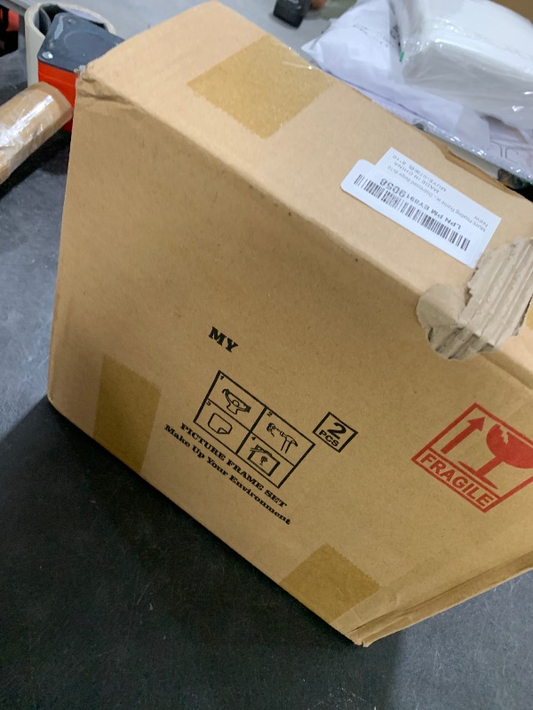 Photo 1 of MUYE 8x10 Floating Frame Distressed Beige White Wood Pattern,Double Glass Picture Frame Set of 2 Display Any Size Photo up to 8x10,Wall Mount or Tabletop Stand