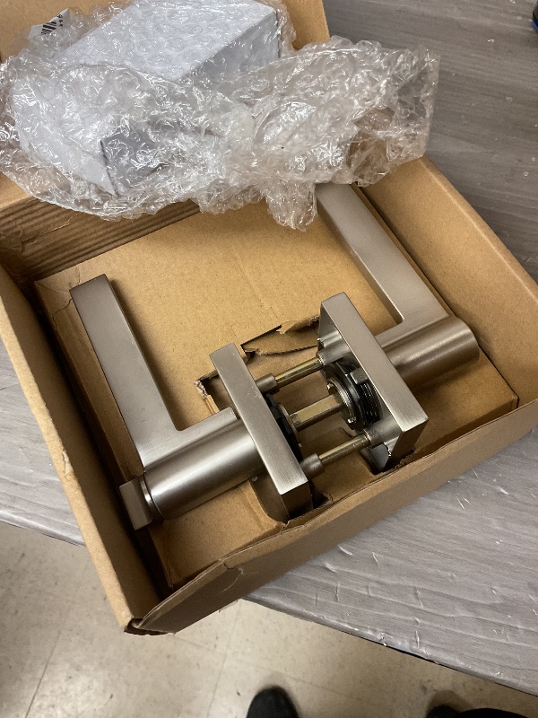 Photo 1 of Mega Handles - Prime Entrance Handle, Entry Lever Door Handle, Heavy Duty Square Locking Lever Set for Left or Right-Handed Doors, Interior/Exterior Door Levers - Satin Nickel