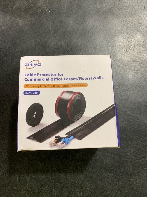 Photo 1 of 8.2Ft Cord Cover Floor, PVC Cord Covers for Wires on Floor, Soft Floor Cable Cover Cord Hider, Floor Cable Management Cable Protector for Commercial Office Carpet/Floors/Wall Black