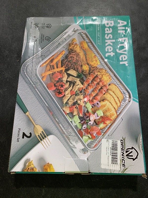 Photo 1 of Air Fryer Basket for Oven, OPENICE 15.6" x 11.6" Large Air Fryer Tray and Pan with 30PCS Parchment Papers, Stainless Steel Oven Air Fryer Basket and Tray for Baking Grilling