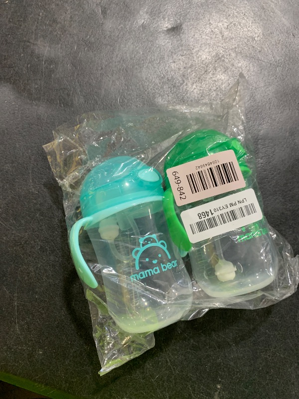 Photo 1 of Amazon Brand - Mama Bear Silicone Weighted Straw Sippy Cup, 9 Ounces, Pack of 2, Blue/Green