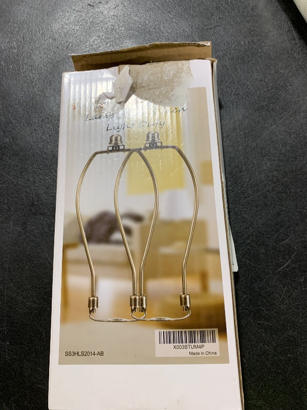 Photo 1 of Lamp Harp 8 Inch, Saangseon Light Duty Antique Brass Lamp Shade Holder Replacement with Finial and Detachable 3/8 Saddle Base, Set of 2 DIY Lighting Accessories