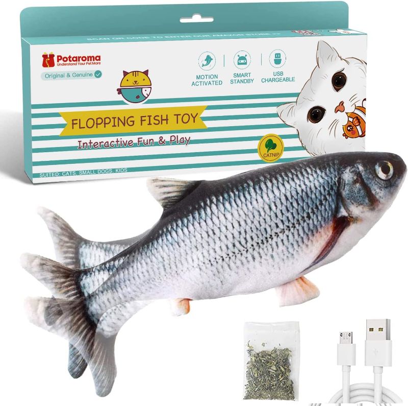 Photo 1 of Potaroma Cat Toys Flopping Fish with Catnip, Moving Kitten Kicker, Floppy Wiggle Carp for Small Dogs, Interactive Motion Kitty Exercise, 10.5 Inches