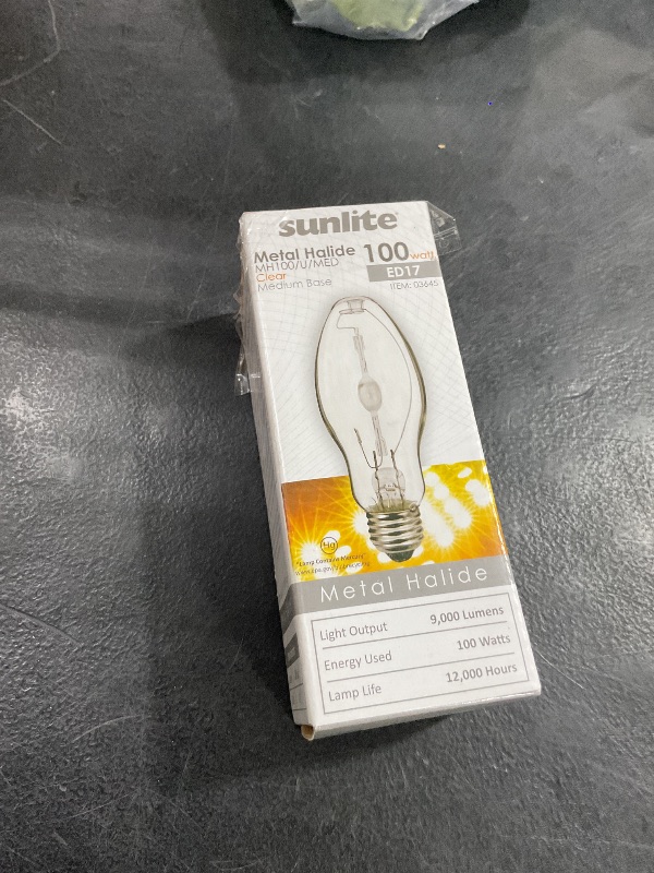 Photo 1 of Sunlite 03645-SU MH100/U/MED M90 Metal Halide Lamp, 100 Watts, Pulse Start, Medium Base (E26), ED17, 12,000 Hours Life, 9000 Lumen, Clear Finish, 4000K