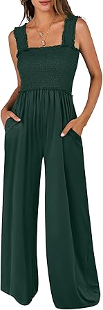 Photo 1 of ANRABESS Womens Casual Summer Jumpsuits Smocked Sleeveless Wide Leg Long Romper Jumpers 2025 Beach Vacation Outfits XL