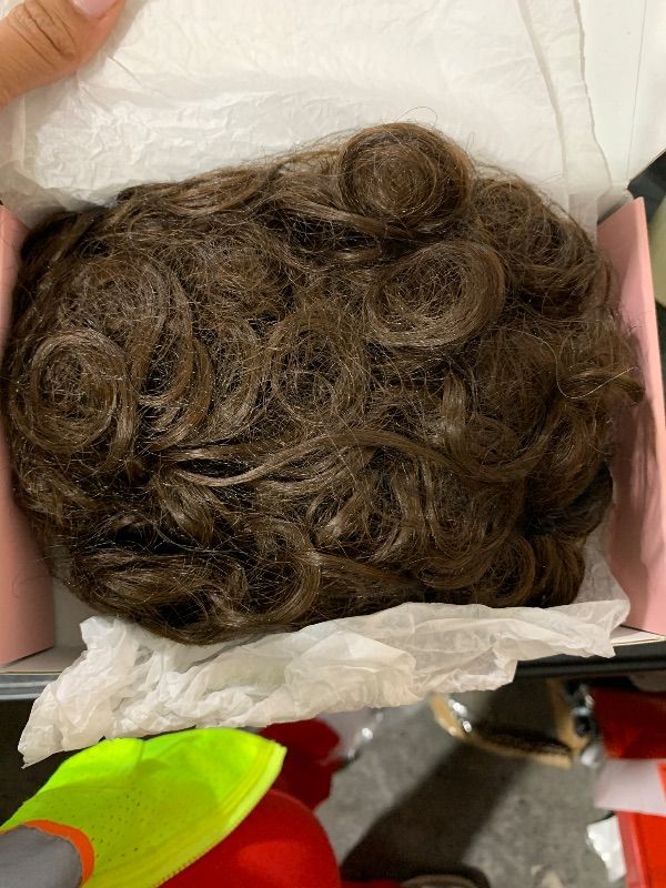 Photo 1 of HOOJIH Curly Hair Bun, Messy Bun Hair Piece Elastic Drawstring Loose Wave Large Bun Extension Hairpiece Short Synthetic Ponytail Extension for Women - Dark Golden Brown