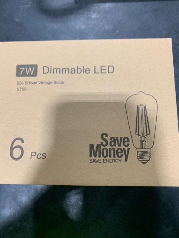 Photo 1 of Brightever Edison Light Bulbs 60 Watt Equivalent, 2200K Amber Light Vintage Dimmable LED Bulb, 850LM, 90+CRI, 7W ST58 E26 Base Bulb, Clear Glass Antique Decorative Filament Lightbulbs for Room, 6-Pack
