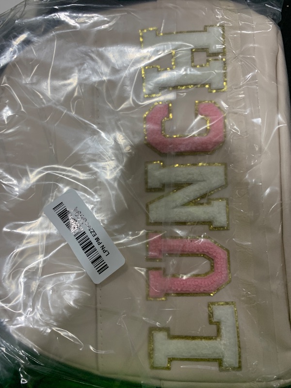 Photo 1 of DIRGEE Lunch Bag for Women Insulated For Men PU leather Small Office Work lunch with Chenille Letters Leakproof Freezable Cooler Reusable Portable Box (White)