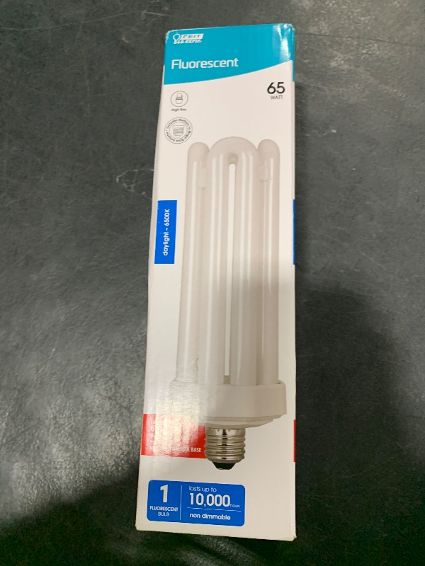 Photo 1 of Feit Electric CFL Quad Tube Light Bulb, 300W Equivalent, E26 Base with Mogul Base Adapter, 65-Watt CFL Light Bulb for Residential & Commercial Use, 6500K Daylight, 10,000-Hour Lifespan, PLF65/65/G2