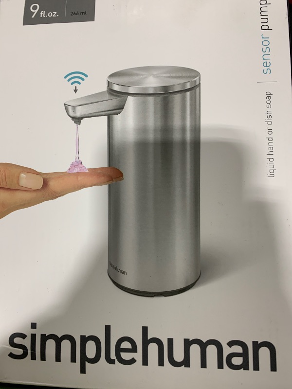 Photo 1 of simplehuman 9 oz. Touch-Free Automatic Rechargeable Sensor Pump, Brushed Stainless Steel, New